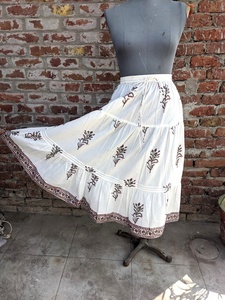 Falda larga de algodón estampada a mano india, transpirable, estilo bohemio Ibiza, cintura elástica, informal, para mujer. - Product Image 2