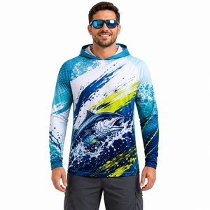 Vente en gros de chemises de pêche personnalisées 100% polyester respirantes, sweat-shirt performant à manches longues, protection UV, vêtements par sublimation - Product Image 6