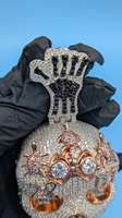 Colgante de Calavera 3D de Plata de Ley 925 Certificada, Joyería de Lujo Estilo Hip Hop con Moissanita Engastada en Garra, Bañado en Rodio/Oro, Grande y Pesado