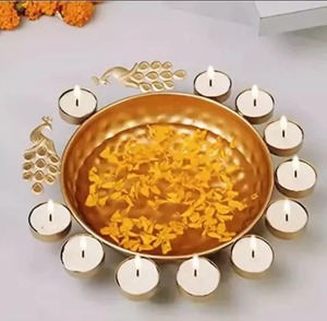 Durable Metal Urli Bowl Antique Design Floating Flower Diya Decorative Centerpiece <b>Temple</b> Decor - Product Image 1