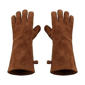 Gants de soudage électriques en cuir de vachette 35 cm, doublés polaire, avec pouce à ailettes, résistants à la chaleur MIG – Stock direct usine Special Crown - Product Image 1