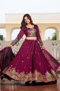 Elegant Vichitra Silk Lehenga Choli with <b>Sequin</b> Embroidery Lace Border Dupatta Blouse Set Floor-Length Winter Festive Wear - Product Image 5