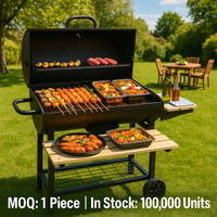 Grill portable d'extérieur de qualité supérieure, luxueux, moderne, en acier chromé, avec grille de cuisson réglable en hauteur, en émail de porcelaine