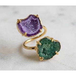 Handcrafted Natural Druzy Quartz Crystal <b>Ring</b>-<b>Adjustable</b>-Made in Jaipur India - Product Image 6