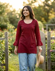 Kurtis cortos de rayón verde para mujer, con bordado, corte holgado, estilo casual, túnica informal para India. - Product Image 2