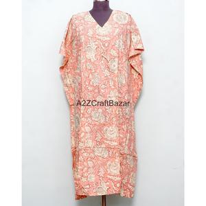 Caftán 100% Hecho a Mano en Algodón para Mujer, Estampado Indio, Estilo Dulce, Cintura Natural, Corte Holgado, Ropa Casual de Verano, para Descansar en Primavera - Product Image 1