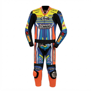 Combinaison de course premium Ramaha pour homme, 1 pièce, en cuir de vache véritable/cuir de kangourou, style MotoCP, combinaison de course sur circuit, niveau de protection 2 - Product Image 1
