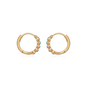 Wholesale <b>Gold</b> Plated Turquoise <b>Huggie</b> Hoop Earrings Handmade Boho Gemstone Earrings Fashion Jewelry for Women - Product Image 4