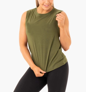Débardeur sans manches en tricot vert olive pour femme, col en V, couleur unie, décontracté, séchage rapide, respirant, 100 % coton, tie-dye, coupe classique - Product Image 2
