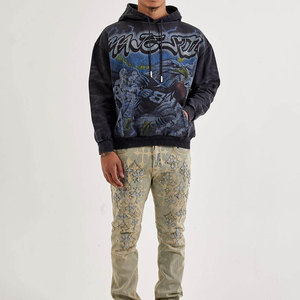 Sweat-shirt à capuche oversize pour homme, style streetwear, imprimé aigle, noir, en coton tricoté, coupe classique, logo frontal, style hiver, en polaire - Product Image 3