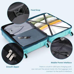 Juego de Maletas Azules de 20 Pulgadas, 3 Piezas, con Puerto USB, Certificación de Aerolínea, Carcasa Rígida de ABS+PC, Ruedas Giratorias - Product Image 4
