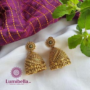 Gold Plated Pearl Drop Earrings-Trendy Vintage Floral Jhumkis for Party & Gift - Product Image 1