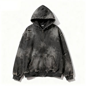 Sudaderas con Capucha Personalizadas 100% Algodón para Hombre, Estilo Invernal, Lavado Ácido, Impresión Digital, Tela Gruesa - Product Image 1