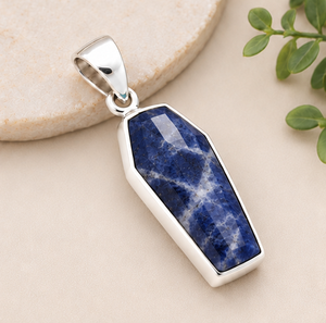 Pendentif en Sodalite Naturelle, Pendentif Cercueil en Pierre Précieuse Bleue, Pendentif Statement en Argent Sterling 925, Bijou Bohème en Cristal, Cadeau - Product Image 3