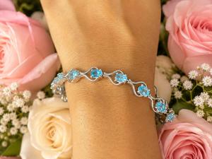 Colour Mountain 7.5 Inch for Blue Topaz Tennis <b>Bracelet</b> 925 Sterling Silver White Gold Plated Luxury Jewelry Unisex - Product Image 1