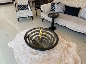 Modern Round Coffee <b>Table</b> with Tempered Glass Top and Metal Frame Decorative Living Room Furniture for Home Interior Design - Product Image 1