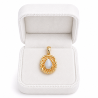 Pendentif Coquillage Pierre de Lune Arc-en-ciel Doré, Collier en Pierre Précieuse d'Inspiration Océanique, Bijou de Plage Fait Main, Cadeau pour Femme
