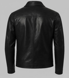 Chaqueta de Motociclista de Cuero Genuino Negro para Hombre, Cuello Camisero, Cierre de Cremallera, Manga Regular, para Otoño - Product Image 3