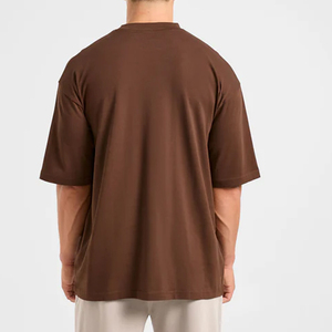 T-shirt Homme Oversize 100% Coton Épais Couleur Unie Anti-boulochage Épaules Tombantes Longueur Longue Manches Courtes Tricoté - Product Image 4