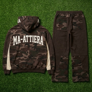 Conjunto de Sudadera con Capucha y Pantalones de Chándal para Hombre, Color Marrón Crema, Camuflaje, Cierre de Cremallera, Corte Holgado, Estilo Urbano, Personalizado, OEM, ODM, Venta al Por Mayor - Product Image 5