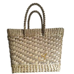 Sac fourre-tout en paille de jacinthe d'eau fait main, sac de plage bohème tissé - Product Image 2