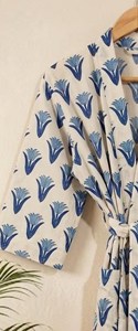 Bata de baño larga para mujer, kimono de algodón estampado a mano, túnica de playa, bata de algodón puro estampada, kimono, túnica de vestir - Product Image 3