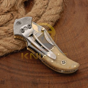 Handmade Damascus Steel Folding <b>Knife</b> with Natural <b>Bone</b> <b>Handle</b> | Premium EDC Pocket <b>Knife</b> for Hunting, Camping, Outdoor Survival - Product Image 2