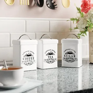 Vintage Style Decorative Metal Kitchen Canister Set for Rustic Farmhouse Storage and Organization on Countertops - Product Image 5