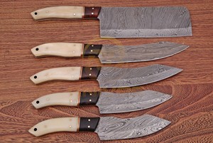 Handmade Damascus Steel <b>Knife</b> <b>Set</b> 5 PCS Custom Chef & Kitchen <b>Knives</b> Bone Handle Full Tang Razor <b>Sharp</b> Kitchen & Camping <b>Knives</b> - Product Image 2