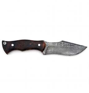 Cuchillo de Hoja Fija de Acero de Damasco Hecho a Mano, Cuchillo Utilitario con Mango de Madera de Burl Oscura Personalizado, Herramienta EDC - Product Image 2