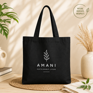 Bolsa de Tela Amani, 16x14 Pulgadas, Negra, Reutilizable, Ecológica, con Asas de Algodón, Fuelle de 11 Pulgadas, Diseño Sólido de 4 Pulgadas, para Compras - Product Image 5