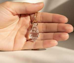 Natural Crystal Dainty Bohemia <b>Pendant</b> Necklace Gold Plated Customizable Finish 24mm Wholesale April <b>Birthstone</b> Jewelry Gift - Product Image 5
