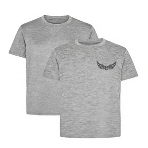 T-shirt gris à manches courtes pour homme, coupe classique, col rond, vêtement décontracté, teinture écologique, séchage rapide, respirant, en spandex/polyester - Product Image 1