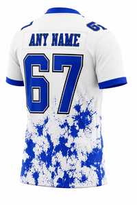 Men's V-Neck Football Jersey Sublimated Print Moisture Wicking 67 White Blue Regular Fit American football <b>fan</b> Jersey - Product Image 4