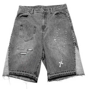 กางเกงยีนส์ขาสั้นผู้ชาย ผ้าฝ้าย 100% ล้างสีแบบ Dirty Mud Acid Wash สไตล์สเก็ตบอร์ด ขาดๆ แบบ Distressed ทรง Baggy ระบายอากาศได้ดี แห้งเร็ว - Product Image 4