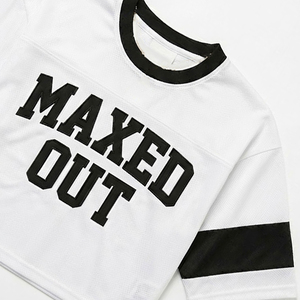 V Neck Mesh Varsity Short Sleeve Crop Top Women's Shirts Custom Printed Block Striped Pullover <b>White</b> Cropped <b>Tee</b> OEM Streetwear - Product Image 3