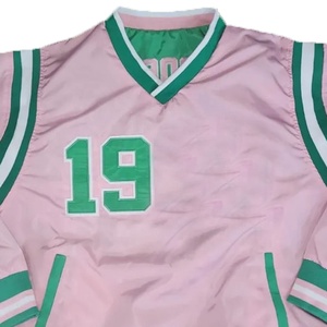 Veste rose à col en V et manches longues pour femme avec imprimé numéro 19 vert, haut décontracté en polyester tissé, idéal pour l'automne - Product Image 3