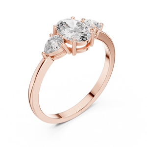 Anillo de Compromiso de Moissanita con Corte Ovalado en Oro Rosa y Piedras Laterales Marquise, Anillo de Boda con Diseño Floral para Mujer, Joyería Personalizada - Product Image 3