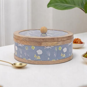Wooden Hotpot with Lid Handcrafted Enamel Print Traditional Design for Serving Hot Meals Storage Ideal for Kitchen and Home Use - Product Image 2