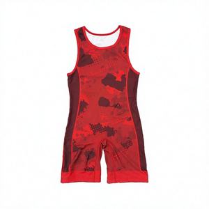 Combinaison de lutte pour homme, rouge, imprimée par sublimation, ajustée, une pièce, équipement d'entraînement sportif - Product Image 6