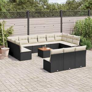 Grand ensemble de canapés de jardin modulaires en rotin PE noir, collection de meubles d'extérieur élégante - Product Image 1