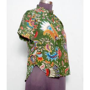 Blusas de Cuello Alto con Estampado Floral Estilo Coreano Vintage - Prendas Cómodas y Elegantes para el Día a Día para Mujer, 100% Algodón, Ecológicas, Venta al Por Mayor - Product Image 4