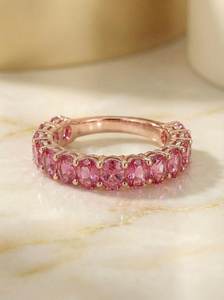 Pink Tourmaline Wedding <b>Ring</b> Shared Prong Eternity <b>Ring</b> 925 Sterling <b>Silver</b> 14K Gold Plated October Birthstone - Product Image 3
