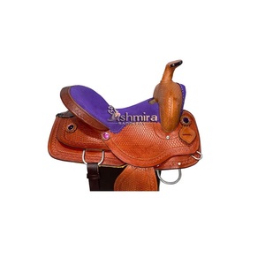 Selle de cheval Western en cuir marron, modèle Barrel, avec panier, motif vague, siège en daim violet, ASHMIRA EQUESTRIAN - Product Image 4