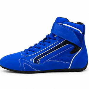 Bottes moto montantes bleues en cuir véritable, longueur cheville, avec fermeture auto-agrippante, légères, respirantes, semelle extérieure en caoutchouc, semelle intermédiaire en EVA, bout fermé, toutes tailles - Product Image 1