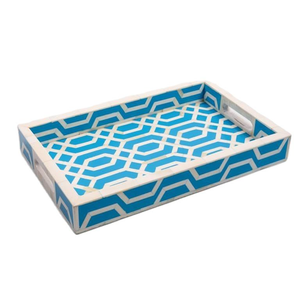 Plateau de service traditionnel écologique en os incrusté, motif floral et végétal en bois, pour table à manger, table basse ou usage décoratif - Product Image 3