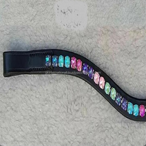 Banda de cuero negro para cejas de caballo, producto de excelente calidad, acolchada, diseñada con cristales multicolor personalizados, diamantes de imitación - Product Image 6