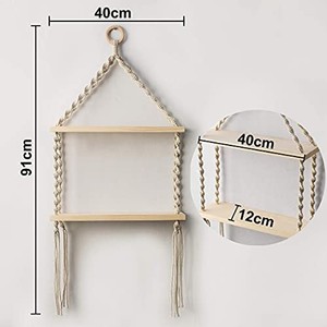 Étagère suspendue en macramé en bois d'acacia artisanal |   Jardinière murale bohème en gros - Product Image 3
