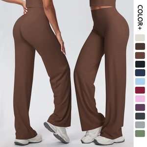 High Waist Full Length Flared Leg Yoga Pants Solid Color Seamless Stretch Elastic Waist Women's <b>Leggings</b> - Product Image 1