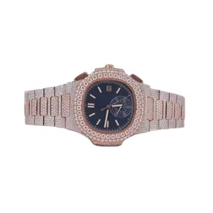 Montre de luxe personnalisée en acier inoxydable avec diamants taillés en moissanite VVS, style hip-hop attrayant, mouvement à quartz, montre importée du Japon - Product Image 1